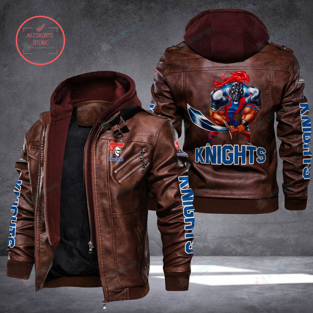 NRL Newcastle Knights Mascot Leather Jacket Hooded Fleece For Fan