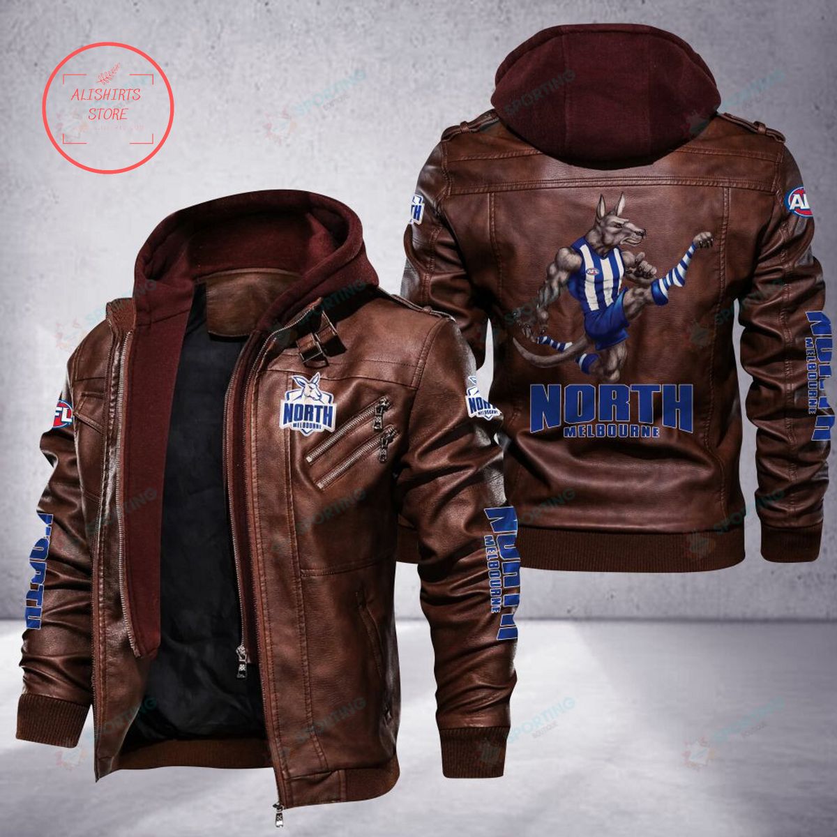 NRL North Melbourne Football Club Mascot Leather Jacket Hooded Fleece For Fan
