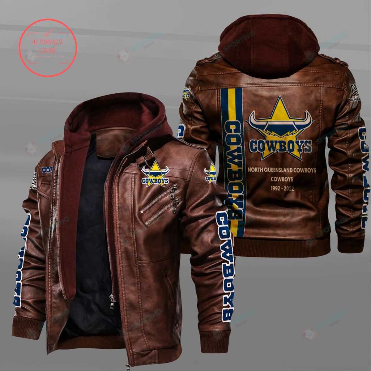 NRL North Queensland Cowboys Custom name Leather Jacket Hooded Fleece For Fan