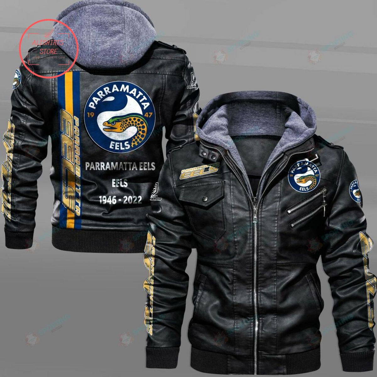 NRL Parramatta Eels Custom name Leather Jacket Hooded Fleece For Fan