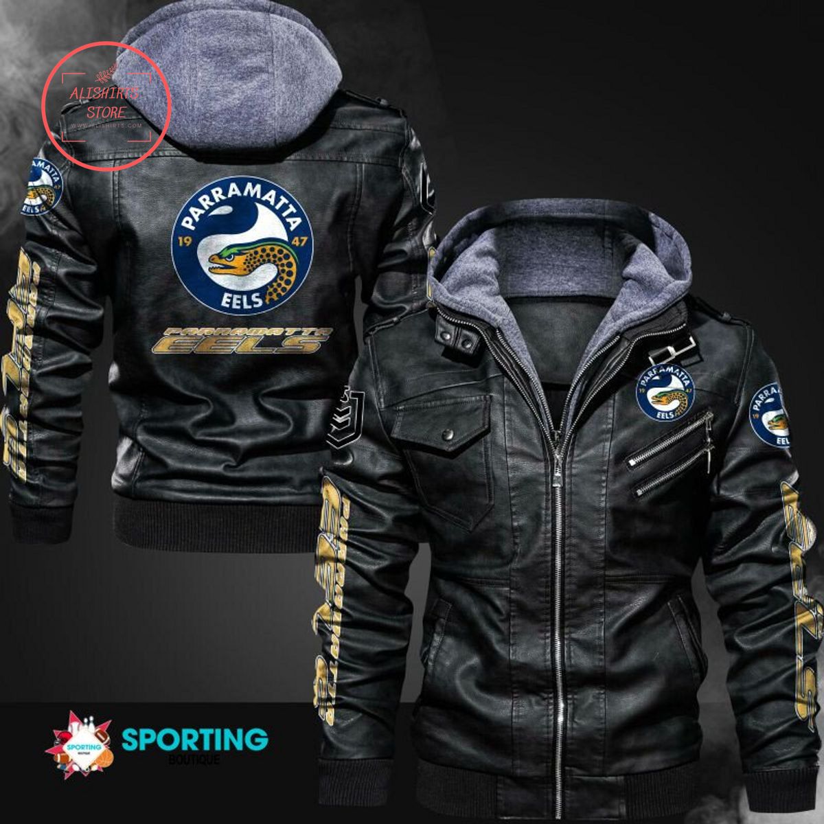 NRL Parramatta Eels Logo Leather Jacket Hooded Fleece For Fan