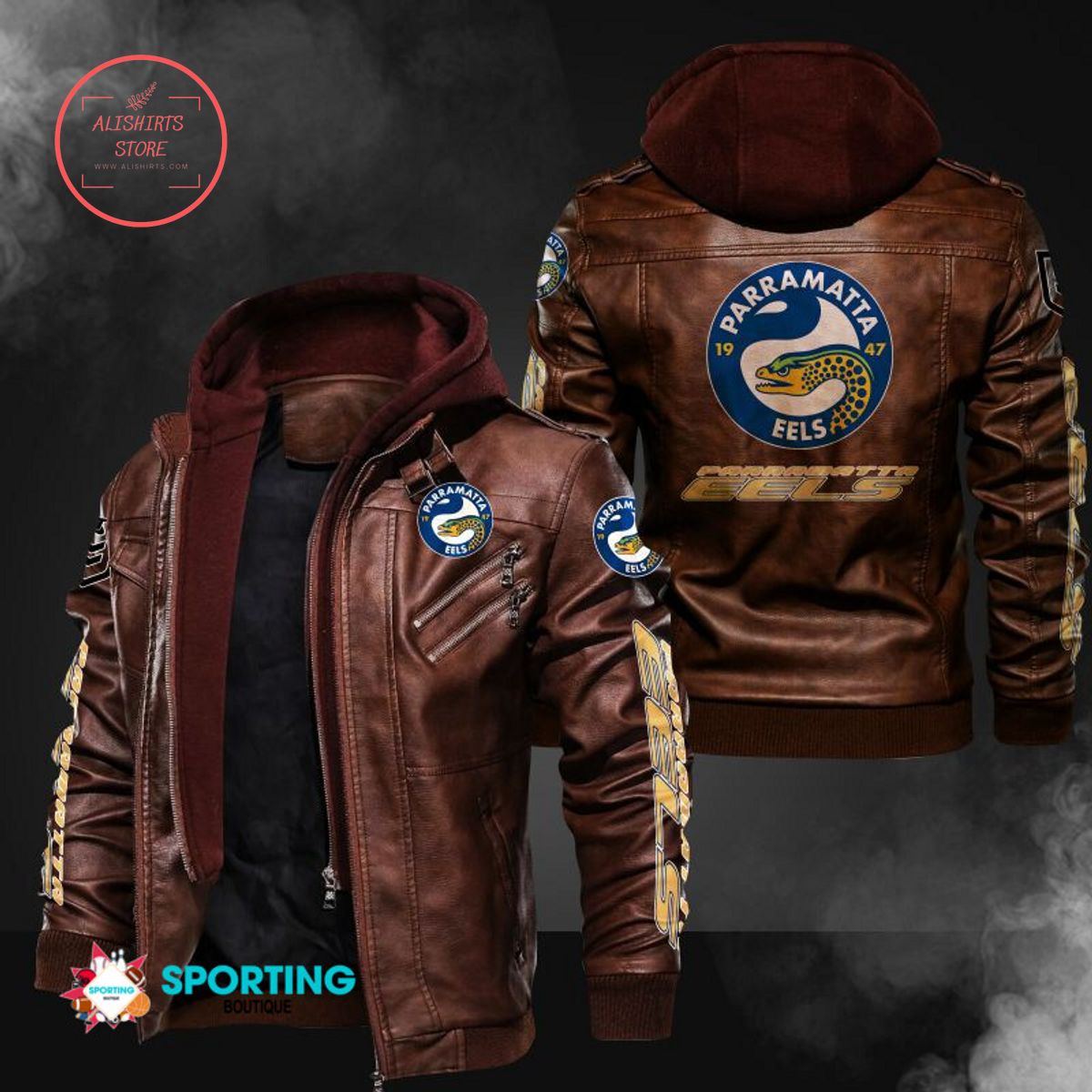 NRL Parramatta Eels Logo Leather Jacket Hooded Fleece For Fan