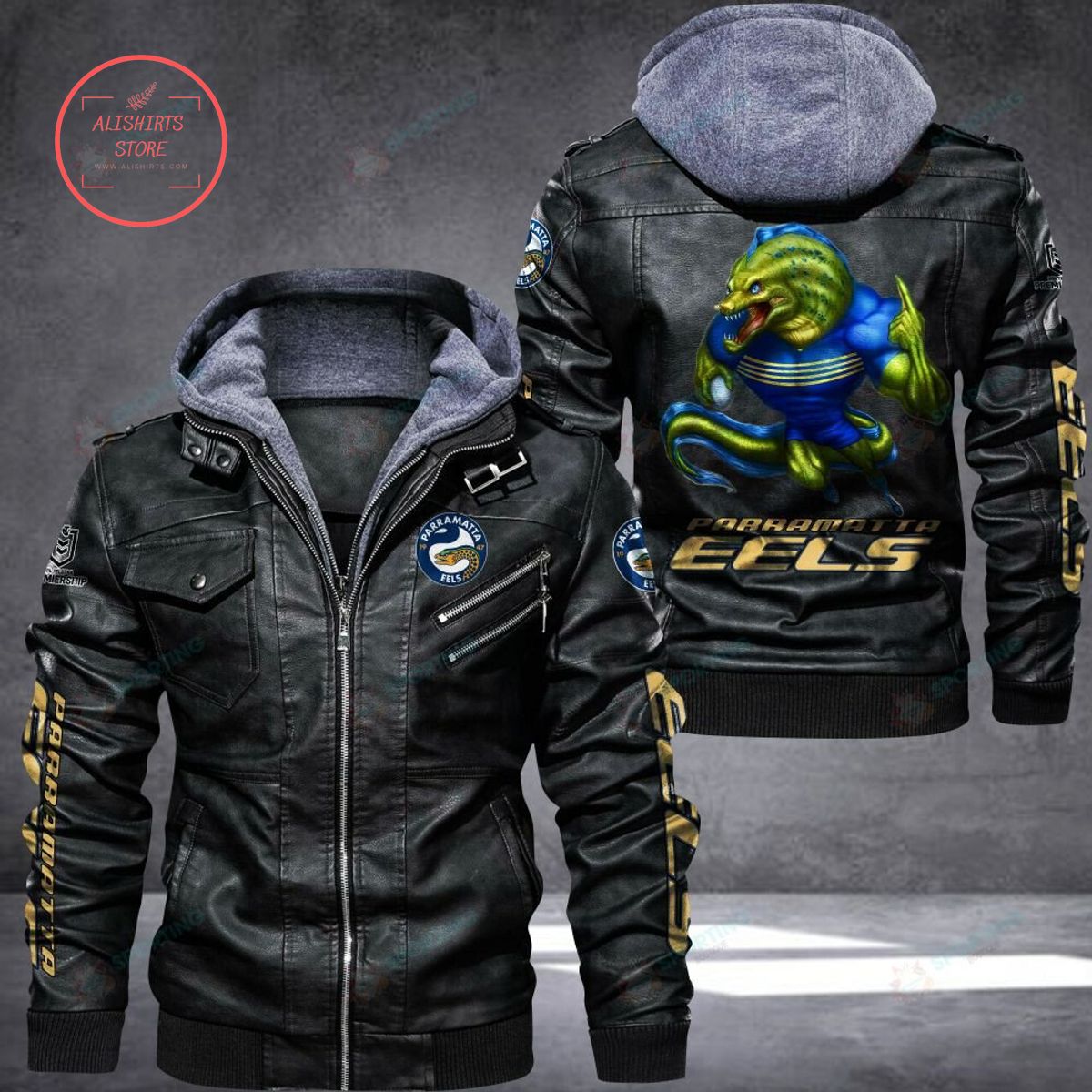 NRL Parramatta Eels Mascot Leather Jacket Hooded Fleece For Fan