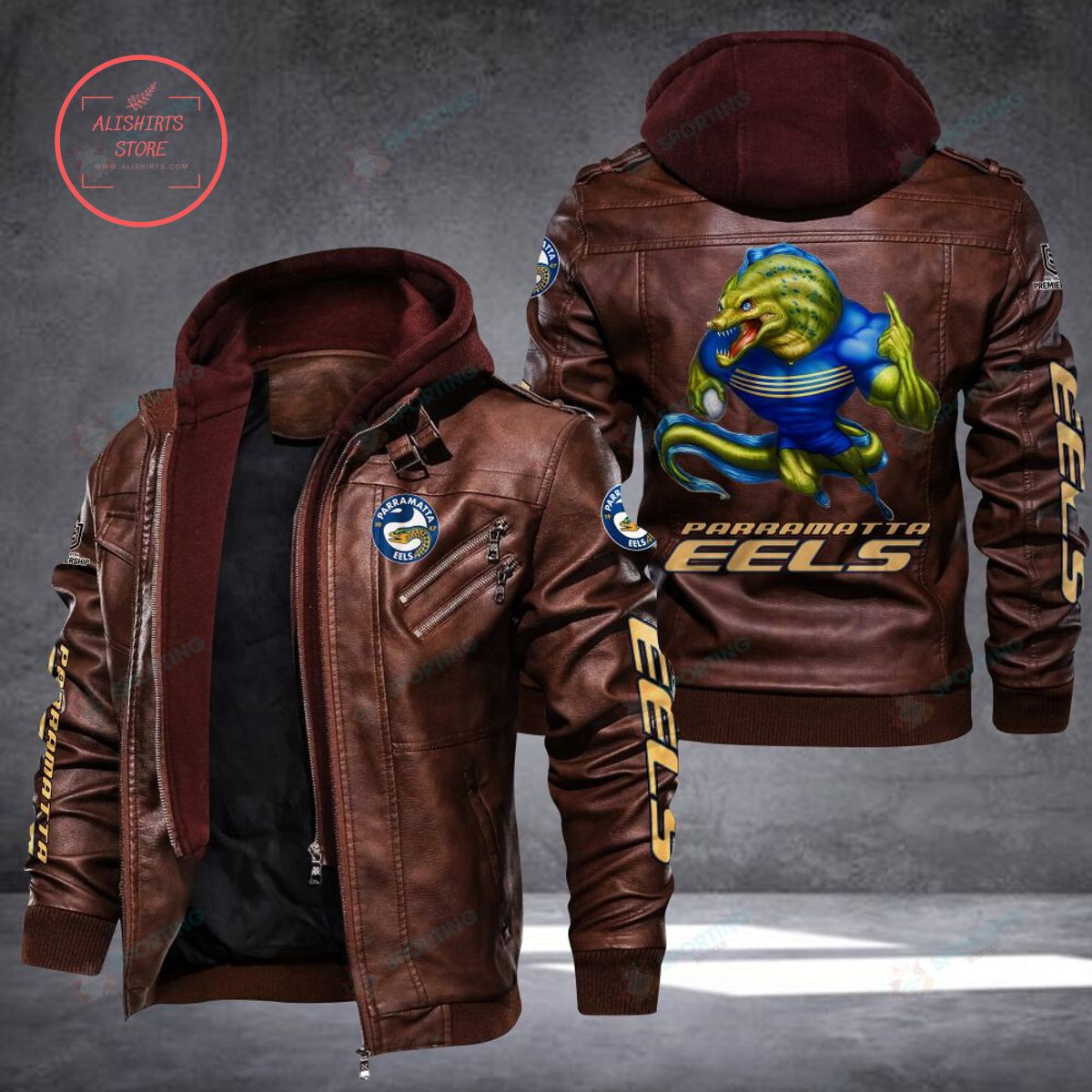 NRL Parramatta Eels Mascot Leather Jacket Hooded Fleece For Fan