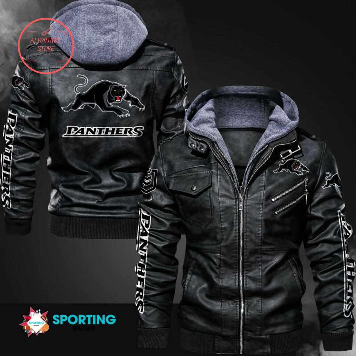 NRL Penrith Panthers Logo Leather Jacket Hooded Fleece For Fan