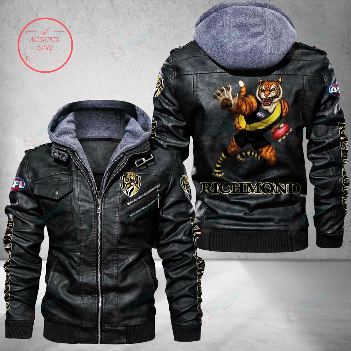 NRL Richmond Football Club Mascot Leather Jacket Hooded Fleece For Fan