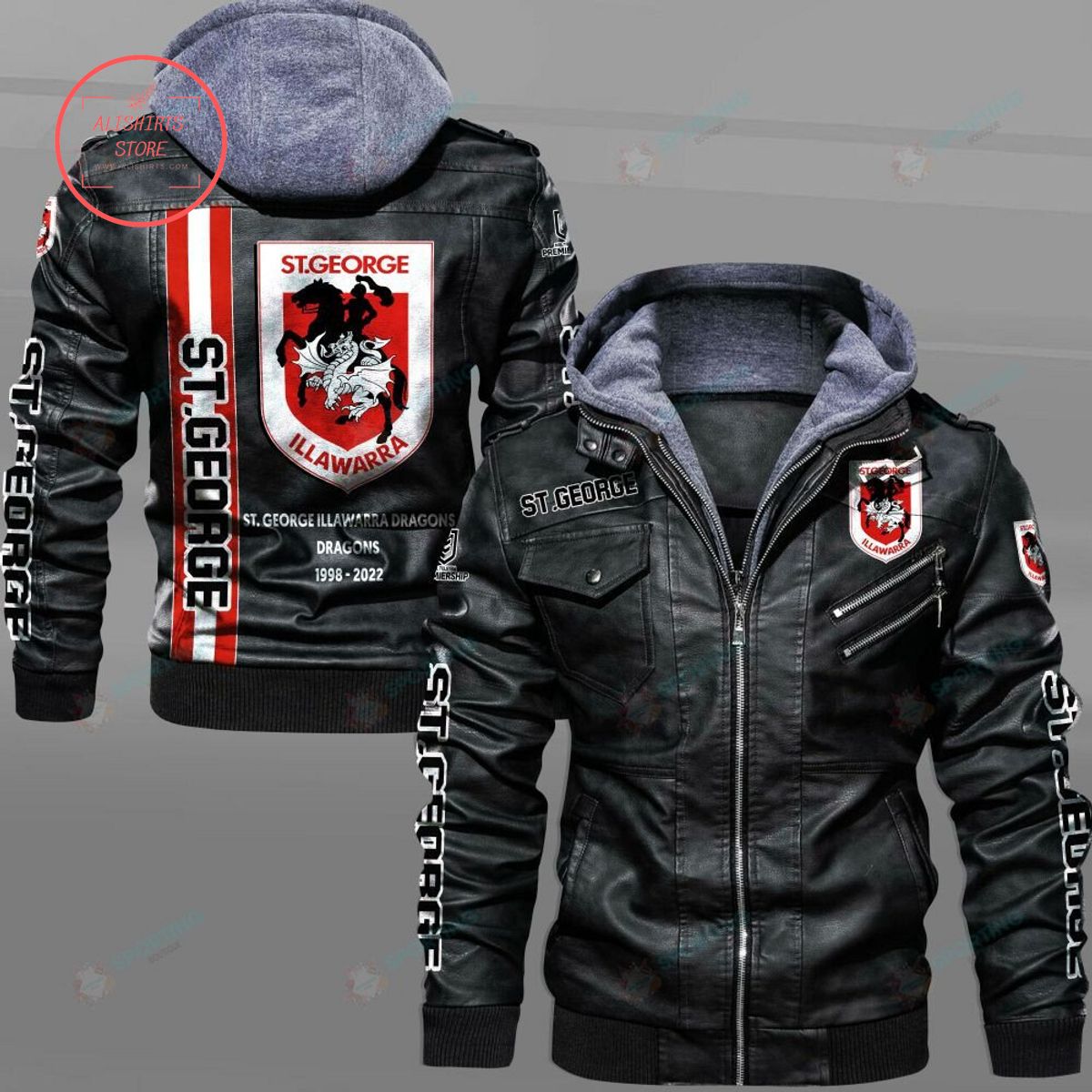 NRL St. George Illawarra Dragons Custom name Leather Jacket Hooded Fleece For Fan