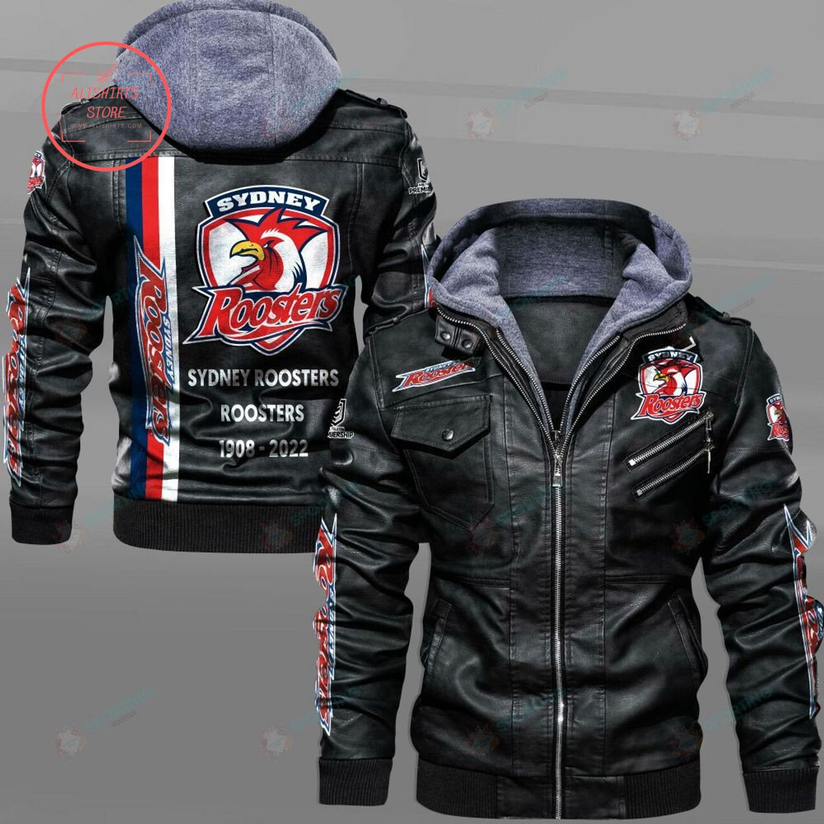 NRL Sydney Roosters Custom name Leather Jacket Hooded Fleece For Fan