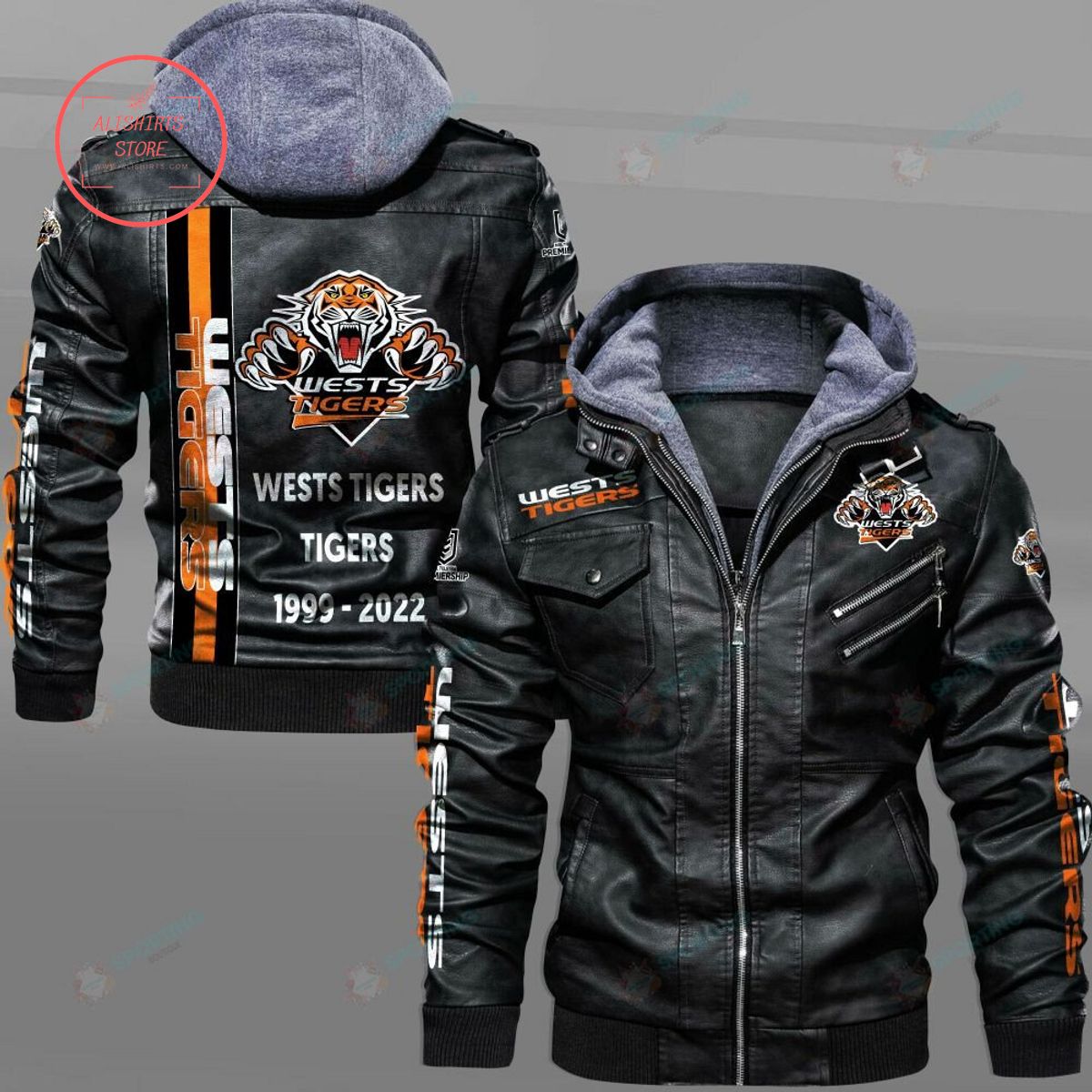 NRL Wests Tigers Custom name Leather Jacket Hooded Fleece For Fan