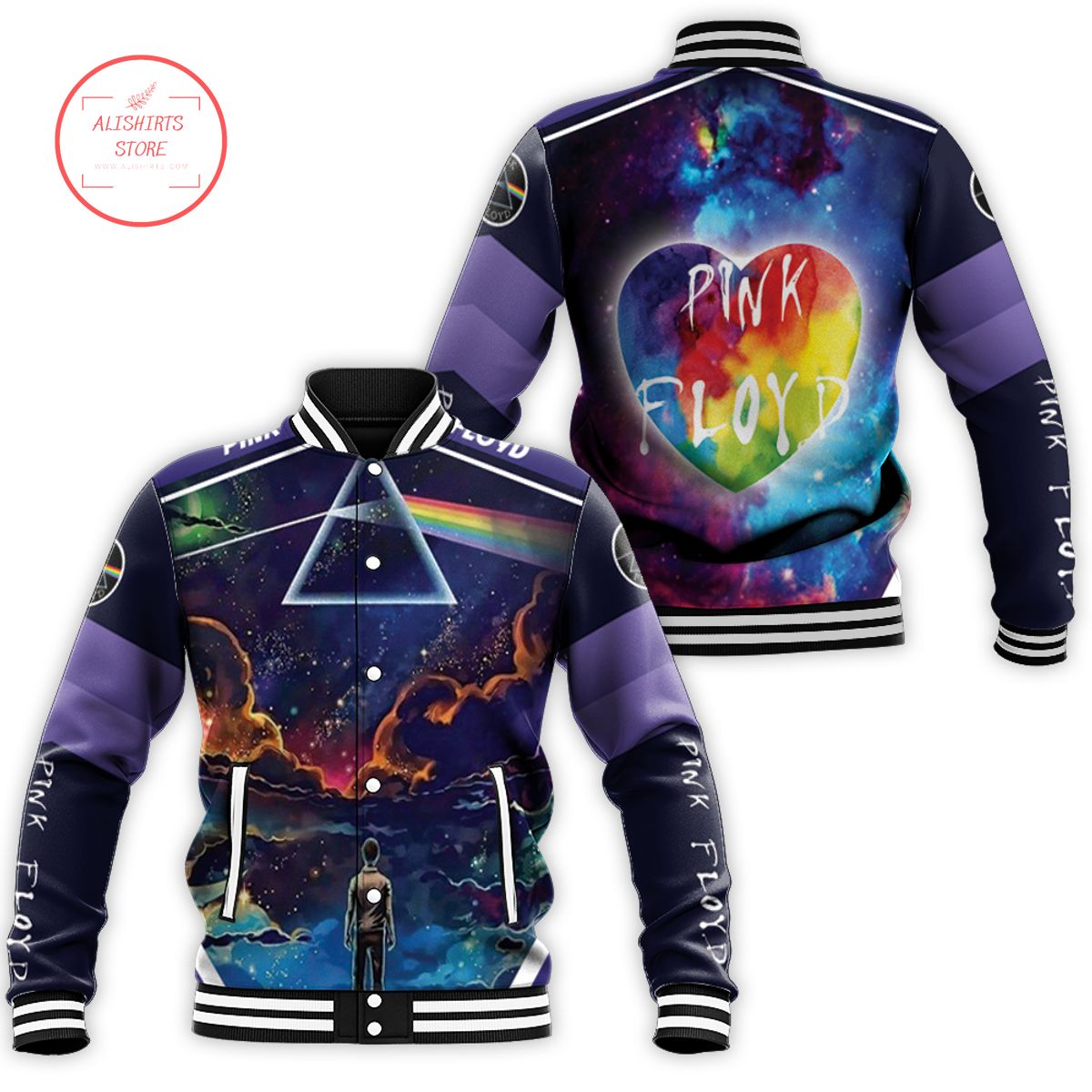 Pink Floyd Rainbow Triangle Glass Reflect Space Night varsity jacket