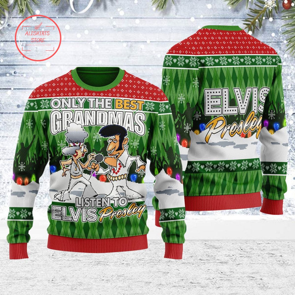 Only the Best Grandmas Listen to Elvis Presley Christmas Ugly Sweater