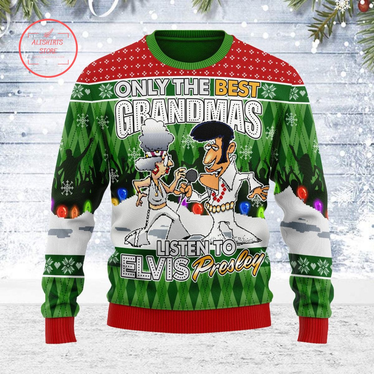 Only the Best Grandmas Listen to Elvis Presley Christmas Ugly Sweater