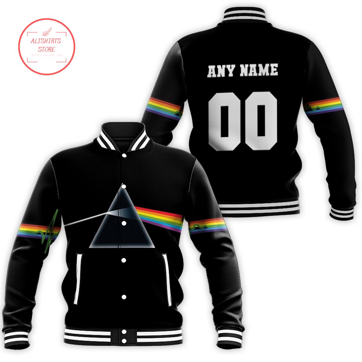 Pink Floyd Rock Band Logo Rainbow Black Gradient Custom Name Pink Floyd varsity jacket