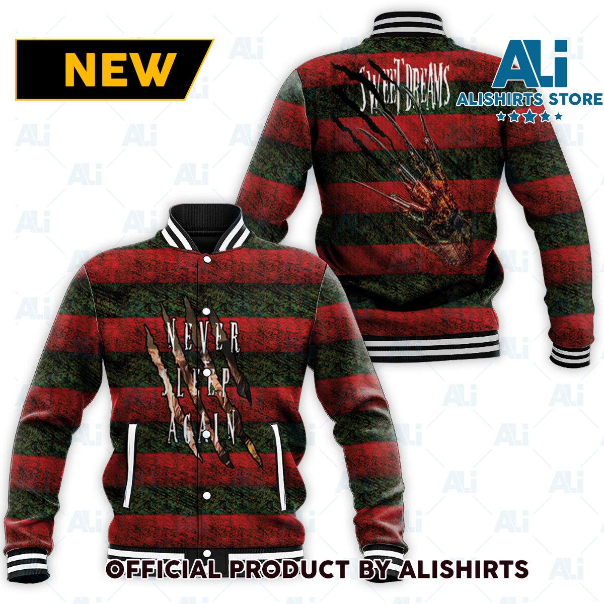 Freddy Krueger Never Sleep Again Sweet Dream Horror Varsity jacket