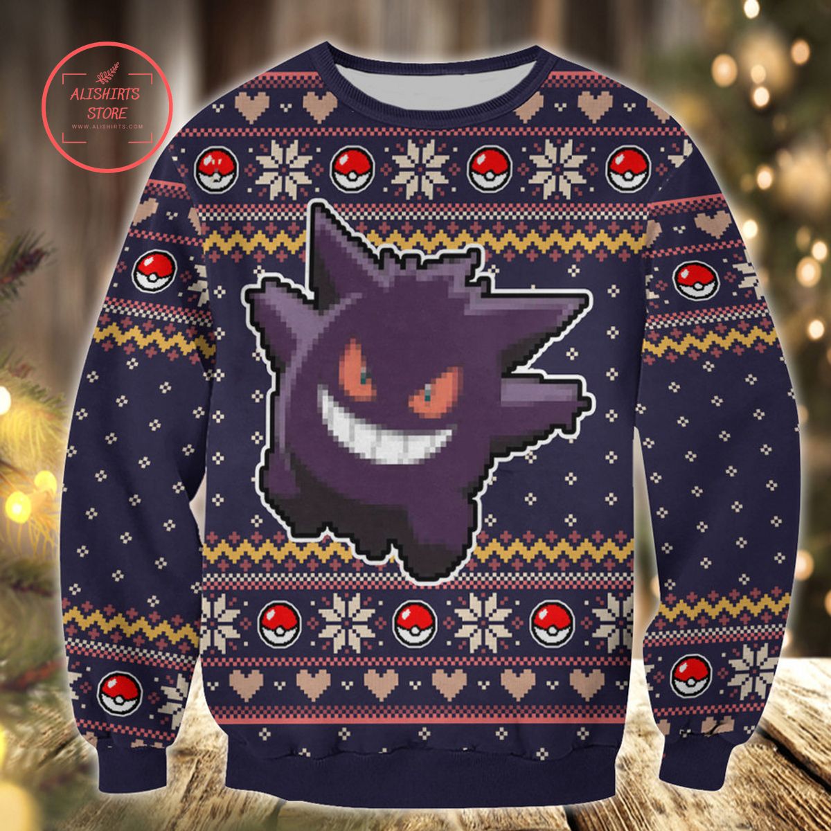 Pokemon Knitted Gengar Ugly Christmas Sweater