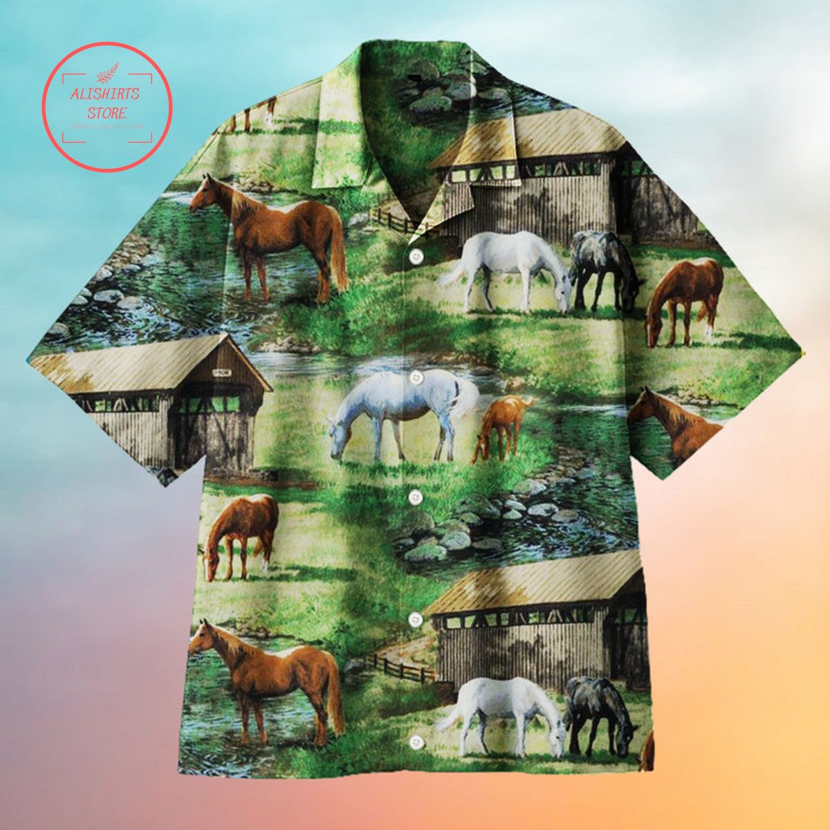 Powerful Racehorse In The Racetrack Hawaiian Shirt