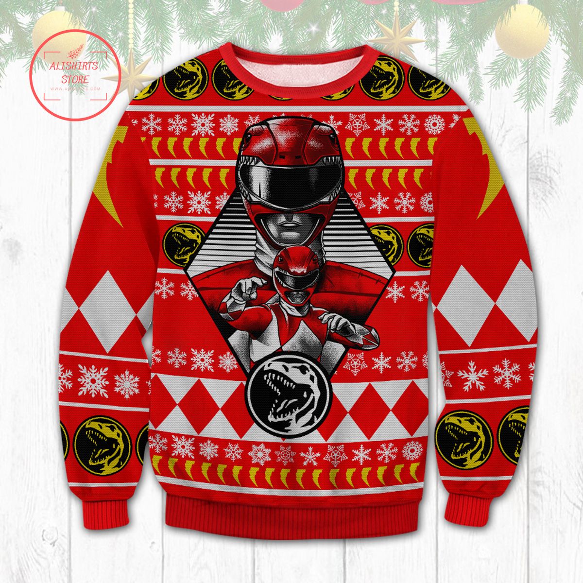 Red Power Rangers Ugly Christmas Sweater