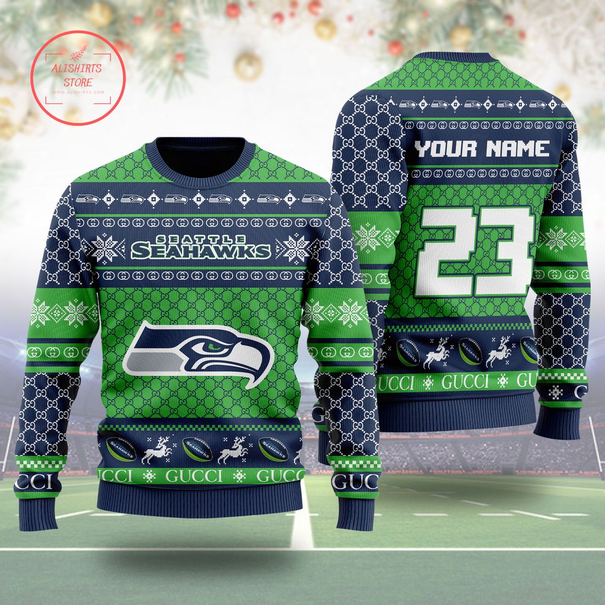 Seattle Seahawks Gucci Ugly Christmas Sweater