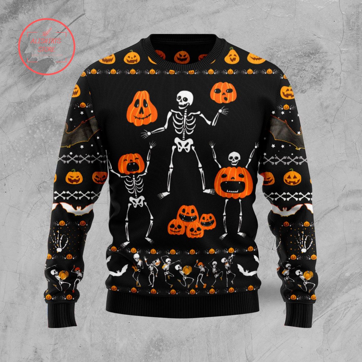 Skeleton Pumpkin Ugly Christmas Sweater