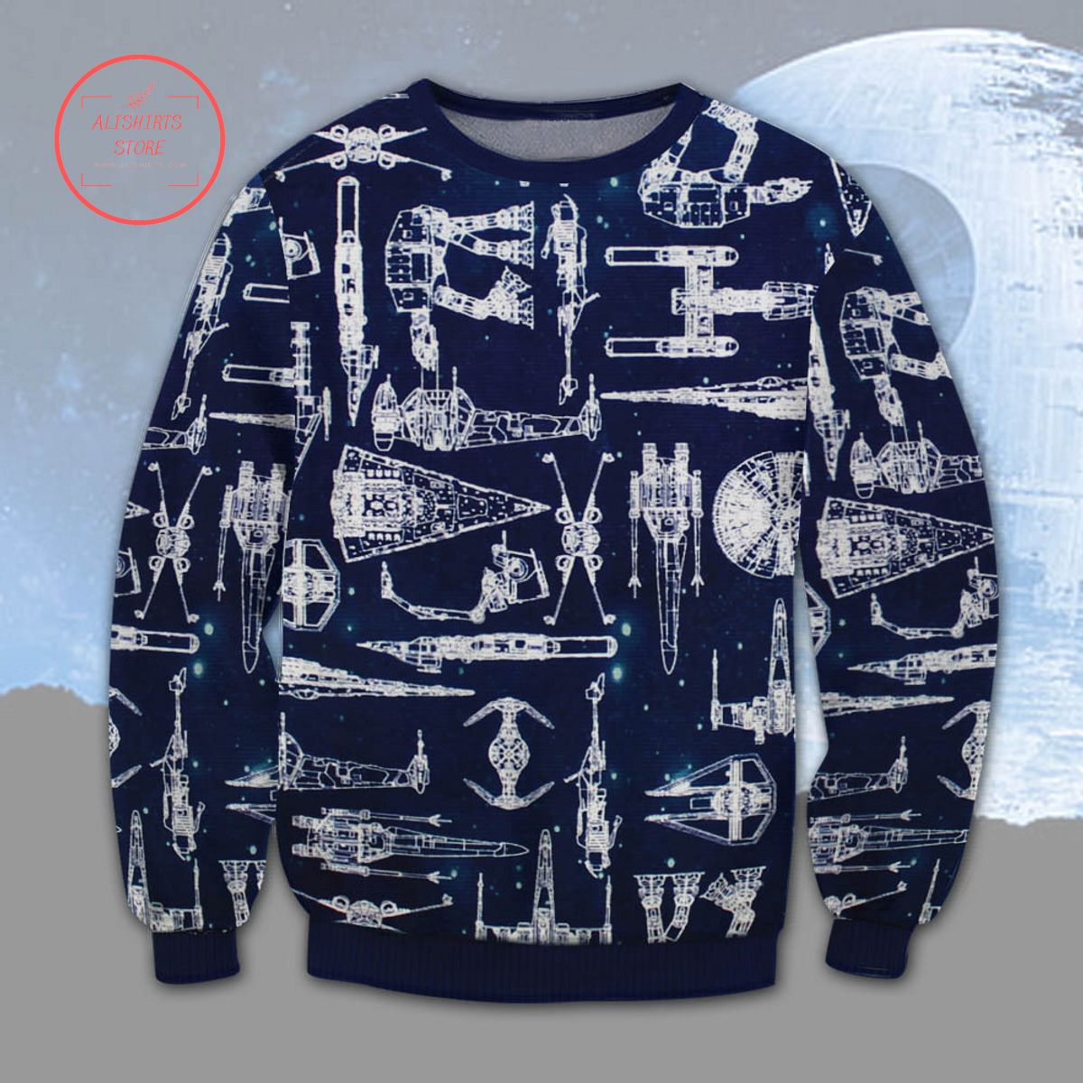 Star Wars Spaceship Blue Print Ugly Christmas Sweater
