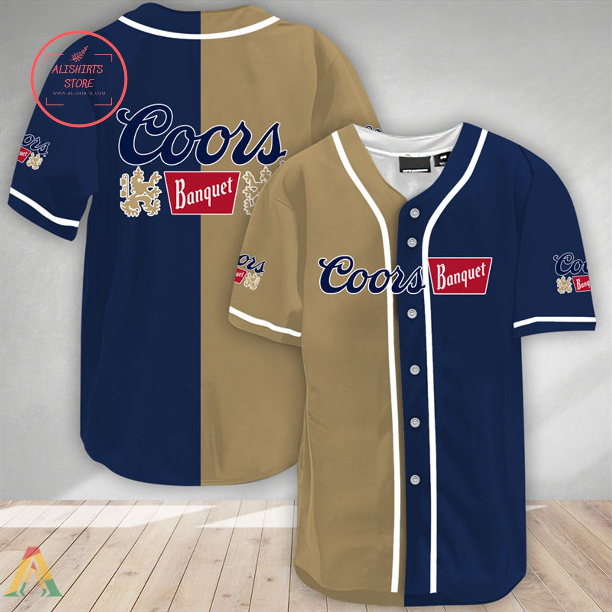 Tan And Navi Split Coors Banquet Baseball Jersey