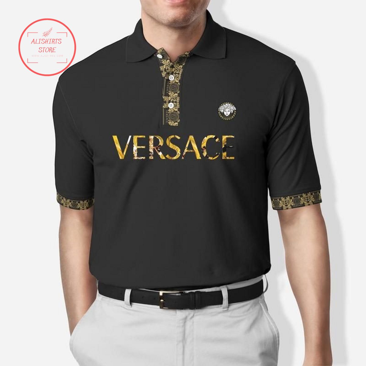 Versace Luxury Black Polo Shirt