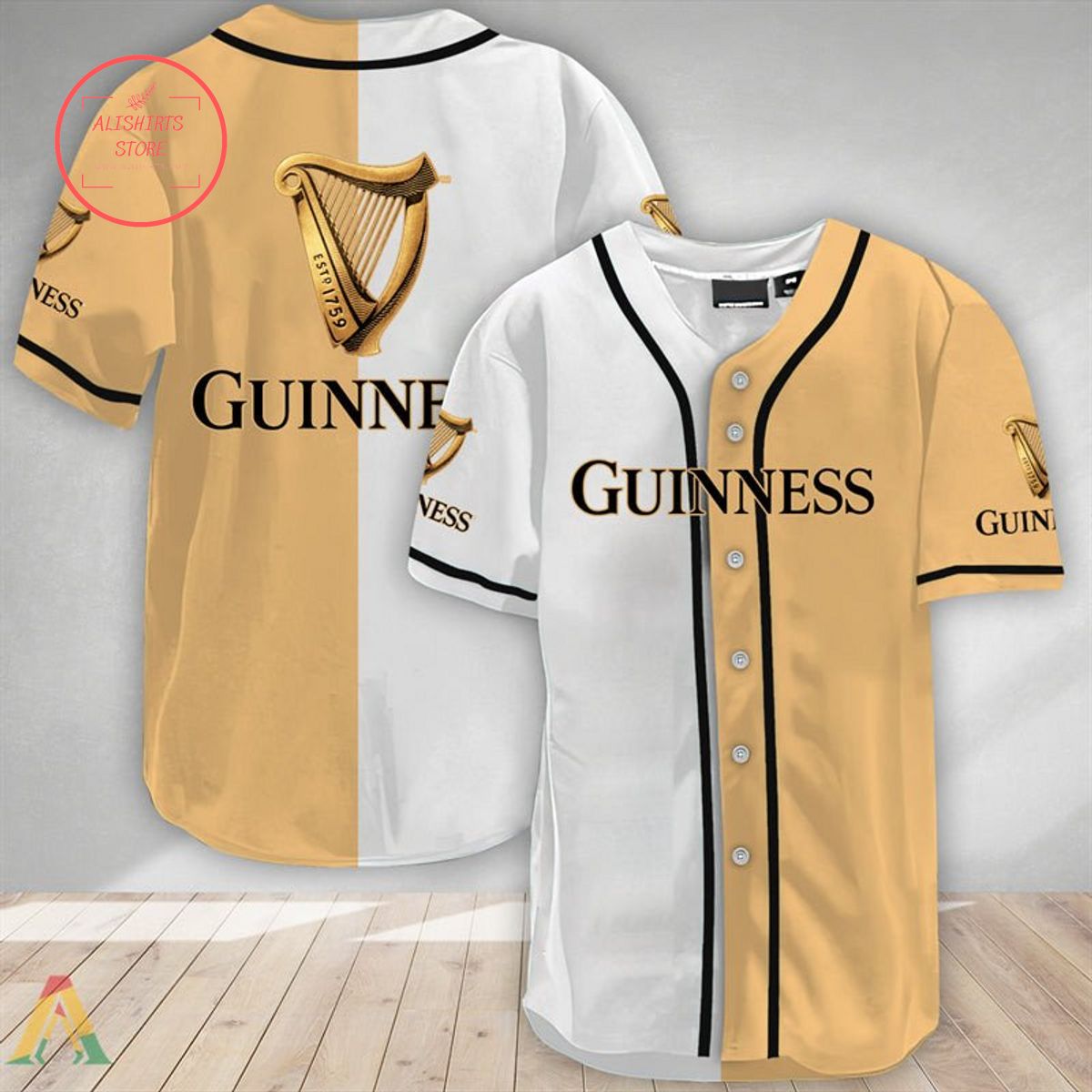 White And Beige Split Guinness Beer Baseball Jersey