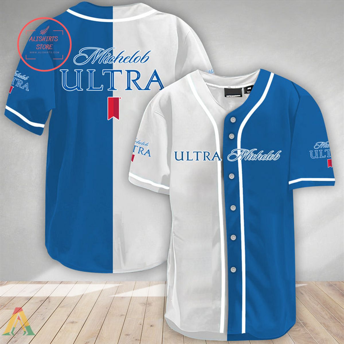 White And Blue Split Michelob ULTRA Baseball Jersey