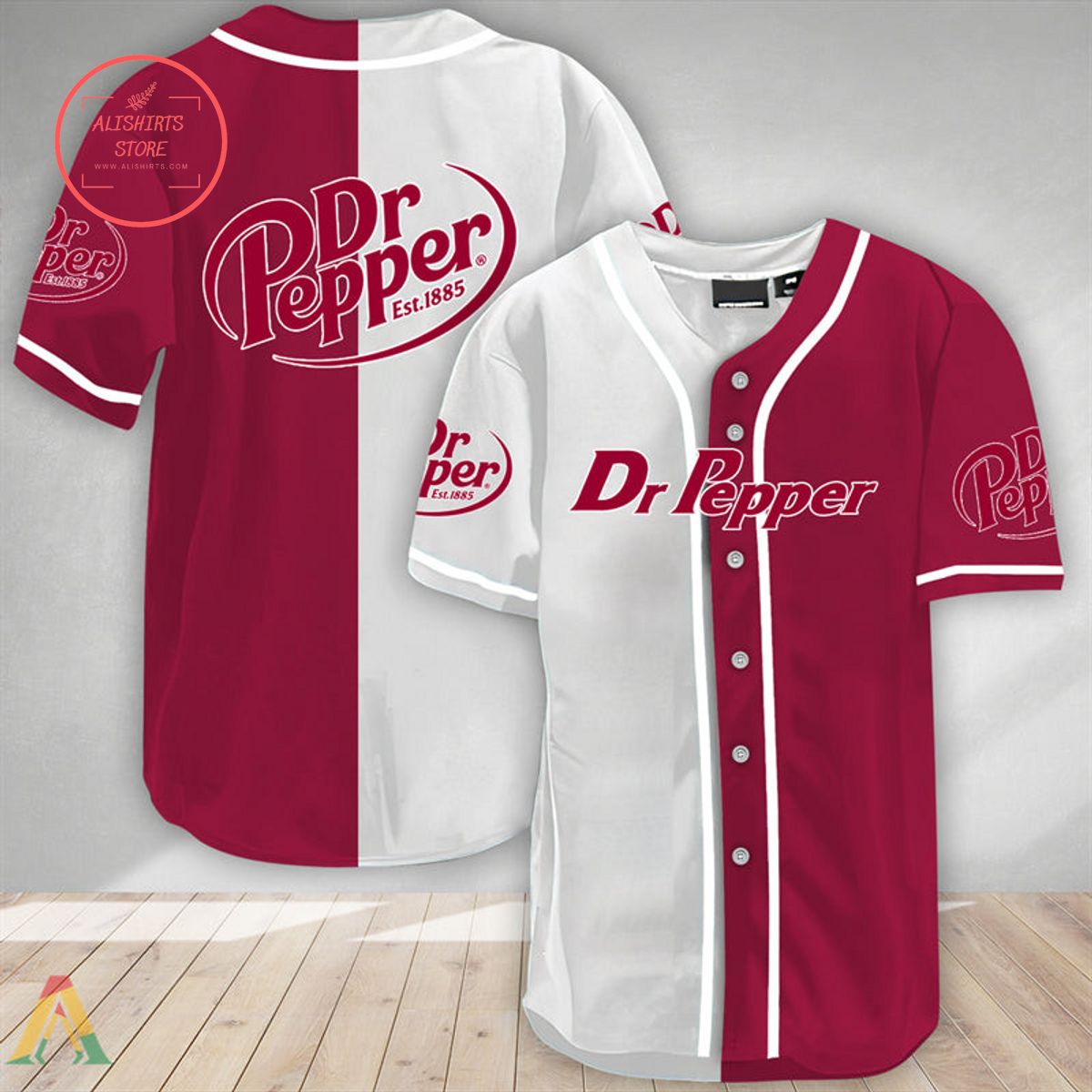 White And Crimson Split Dr Pepper Baseball Jersey