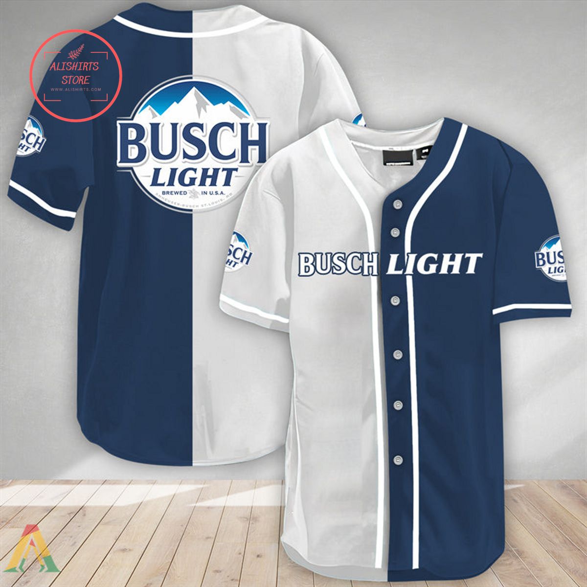 White And Navi Split Busch Light Baseball Jersey