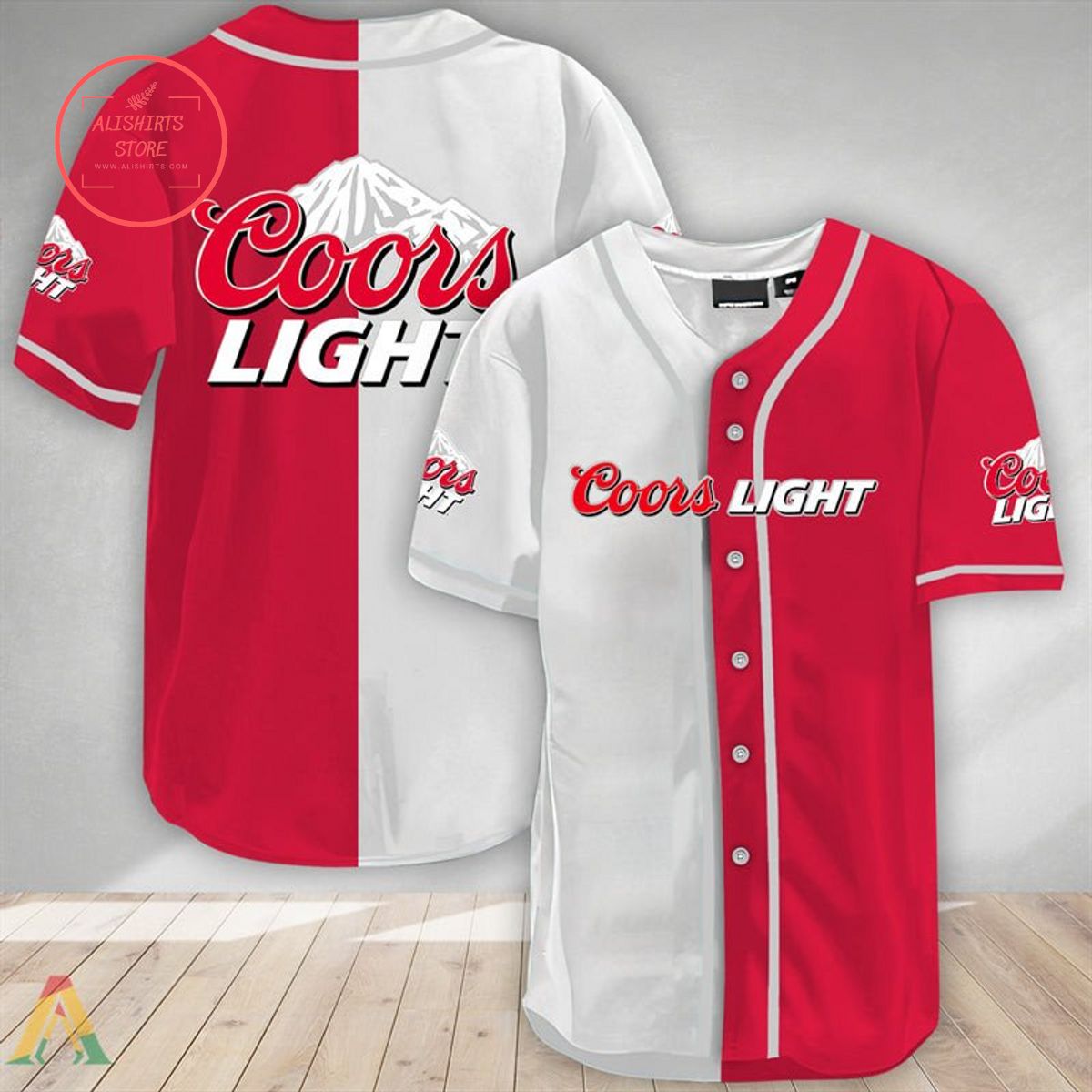 White And Red Split Coors Light Baseball Jersey