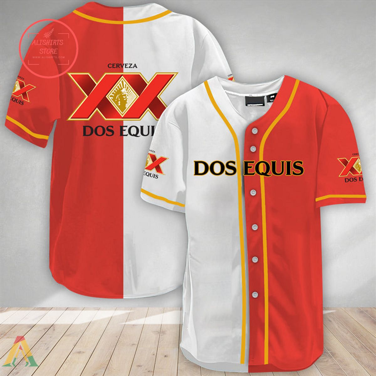 White And Red Split Dos Equis Baseball Jersey