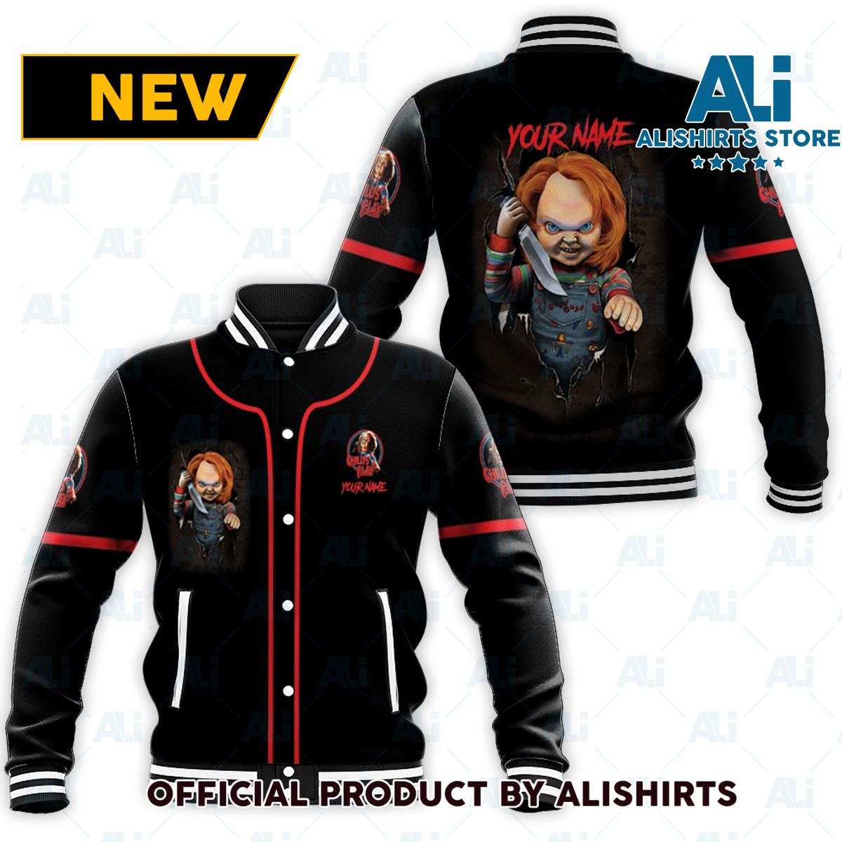 Chucky Childs Play Horror Custom Name Halloween varsity jacket