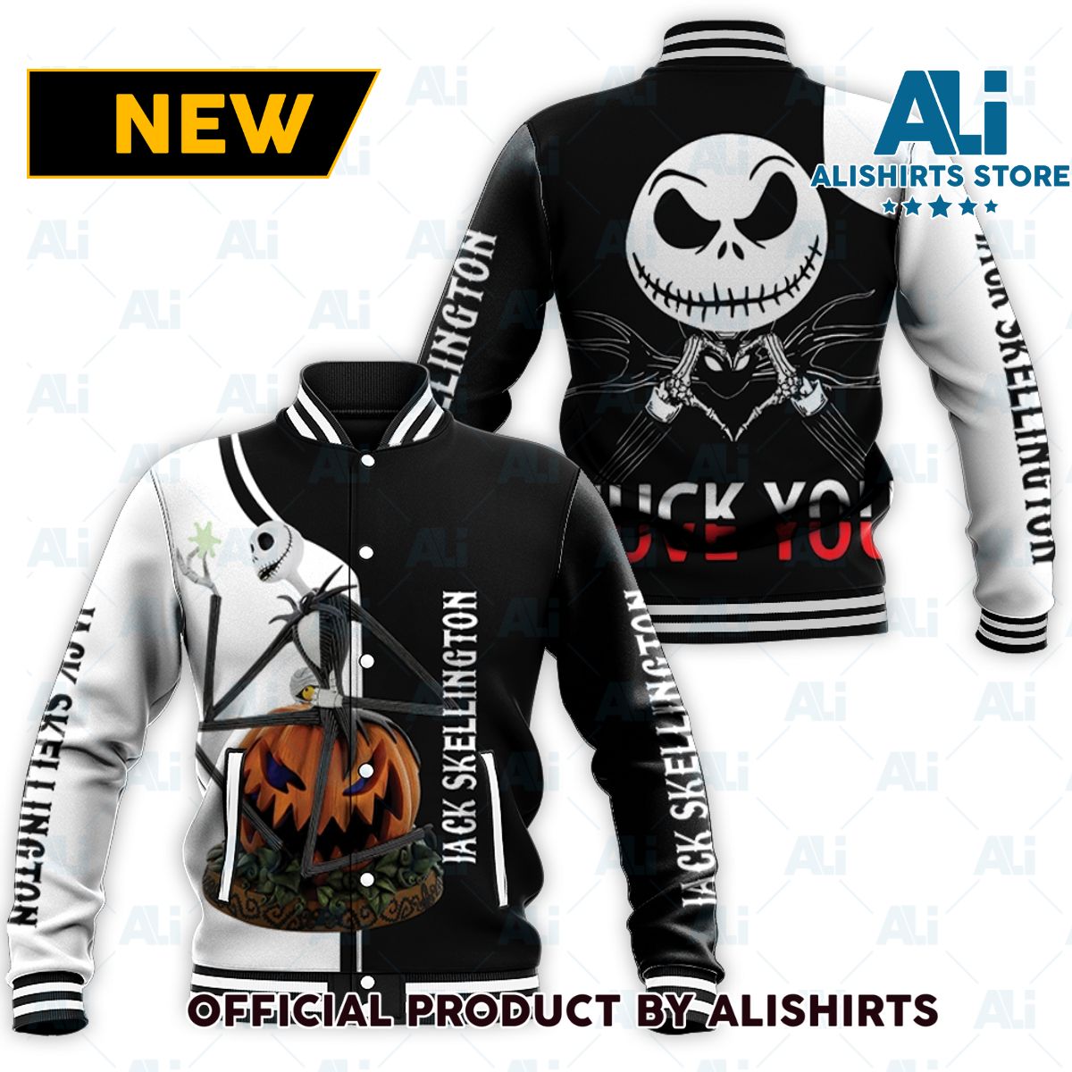 Jack Skellington F You Love You White Black varsity jacket