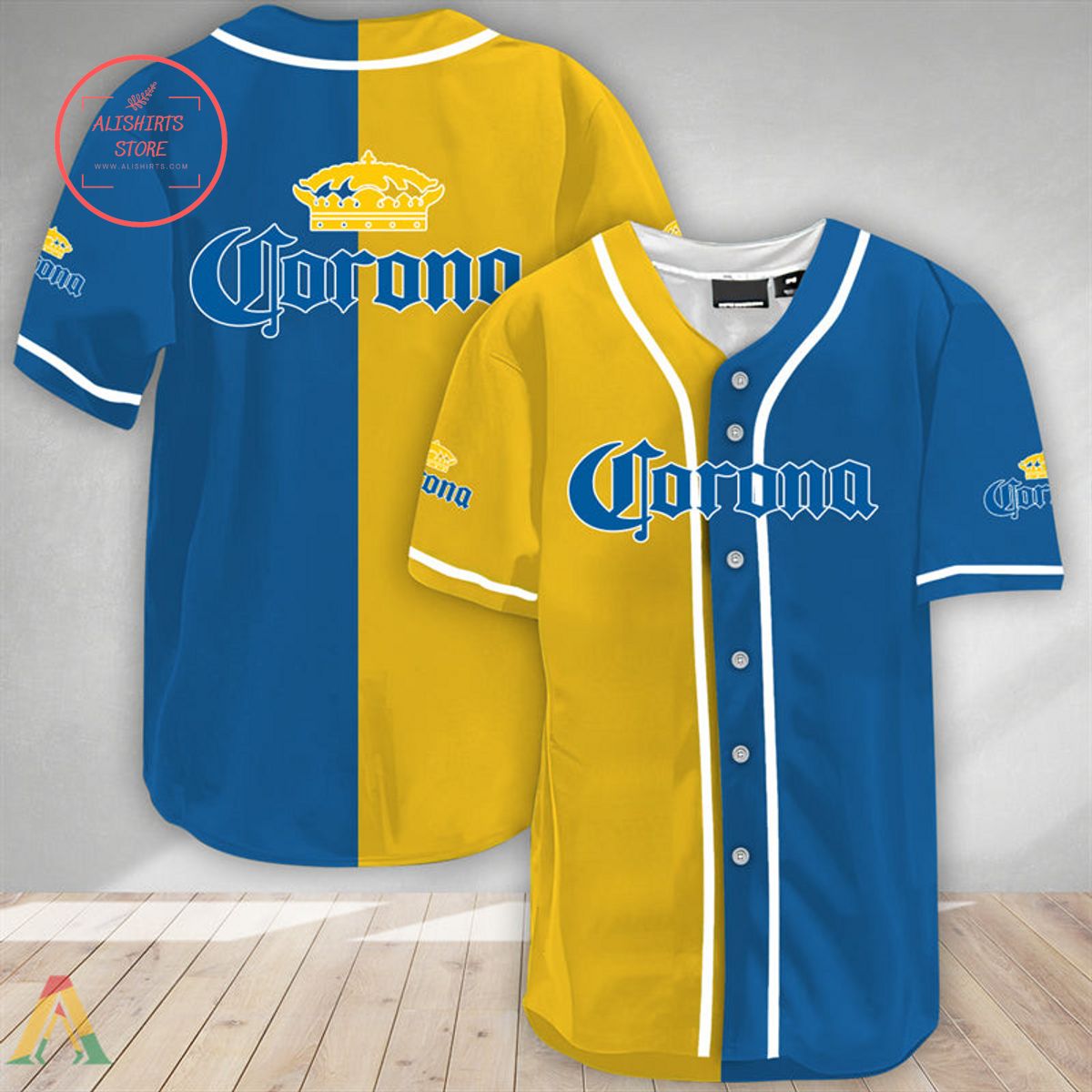Yellow And Blue Split Corona Extra Baseball Jersey