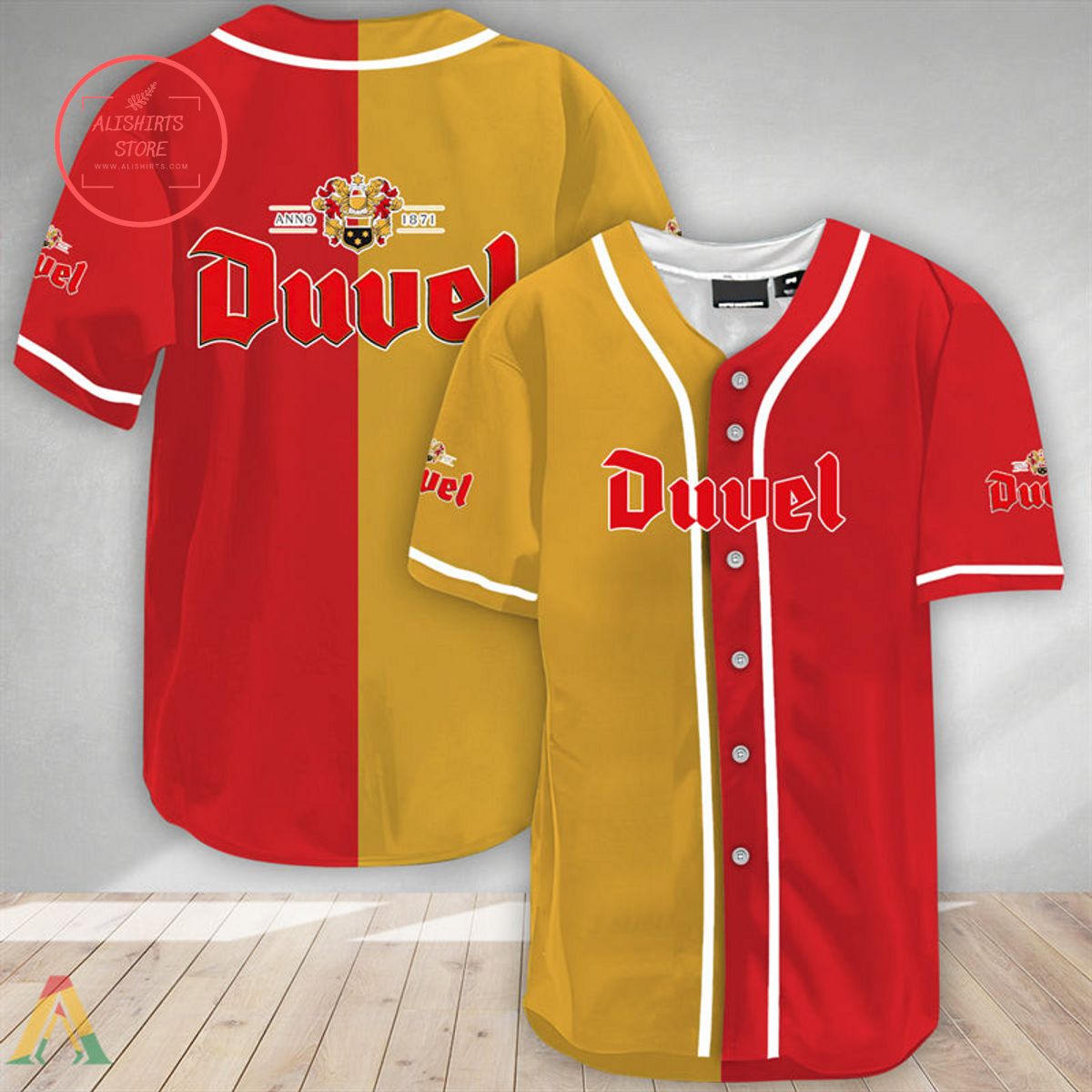 Yellow And Red Split Duvel Beer Baseball Jersey