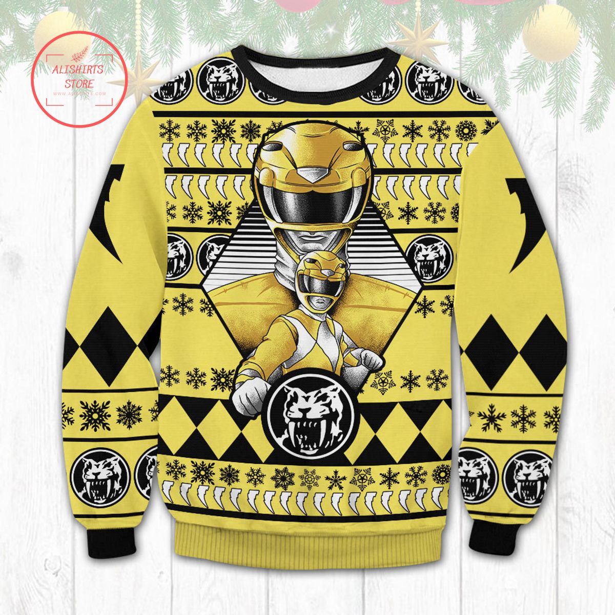 Yellow Power Rangers Ugly Christmas Sweater