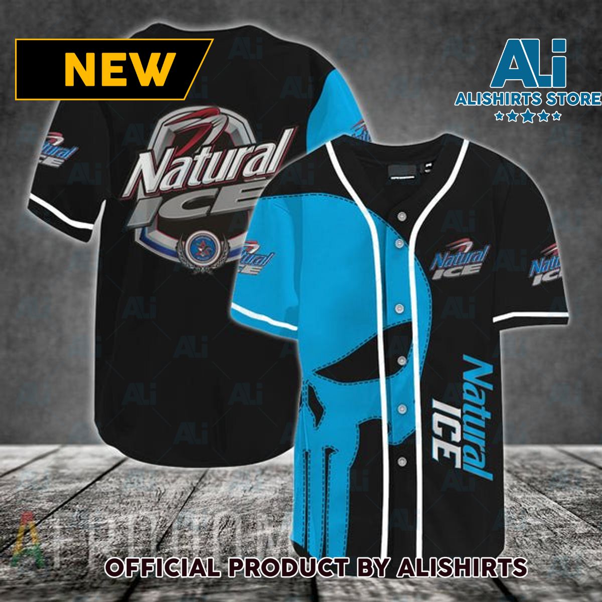 Blue Skull Natural Ice Baseball Jersey