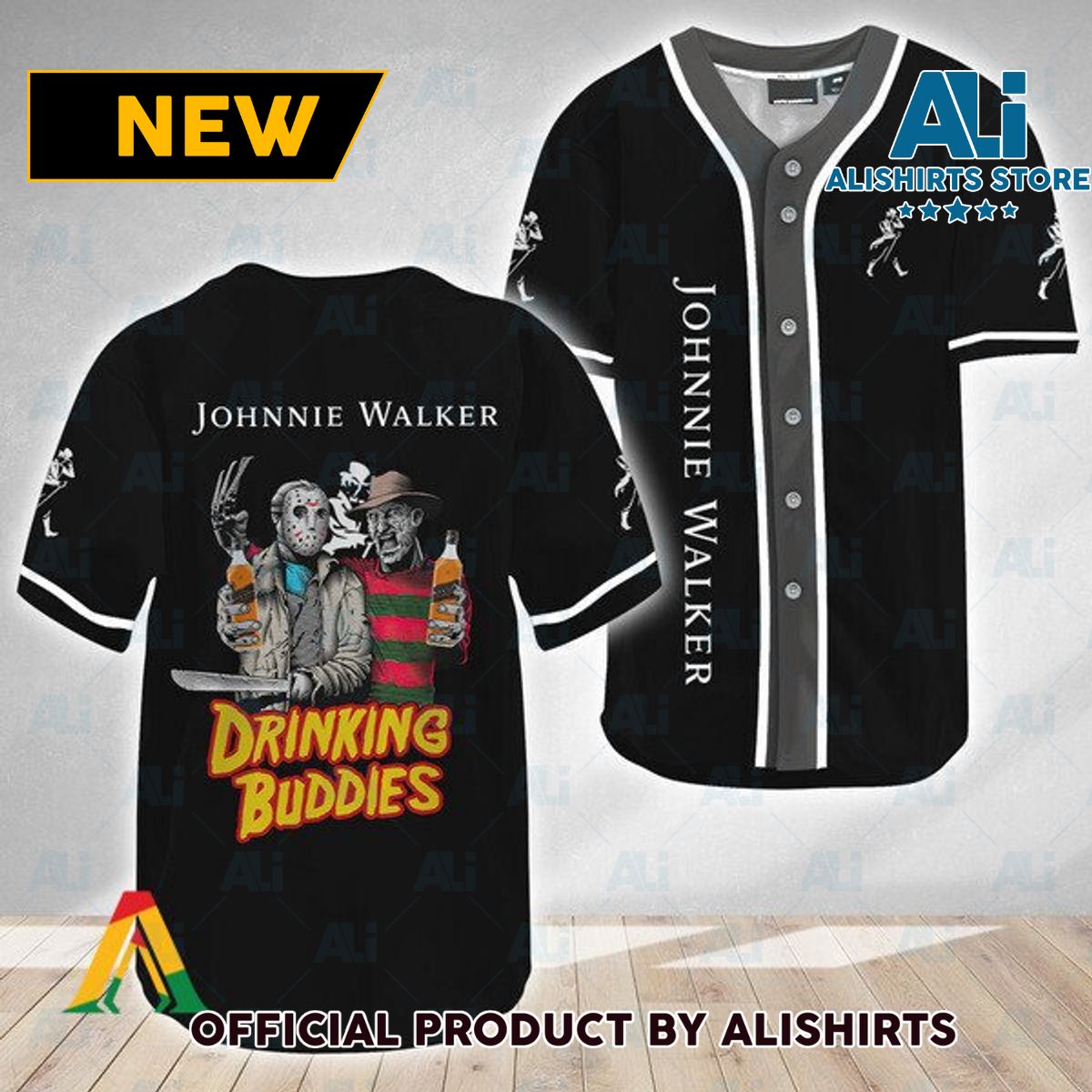 Horror Freddy Jason Drinking Buddies Johnnie Walker Baseball Jersey