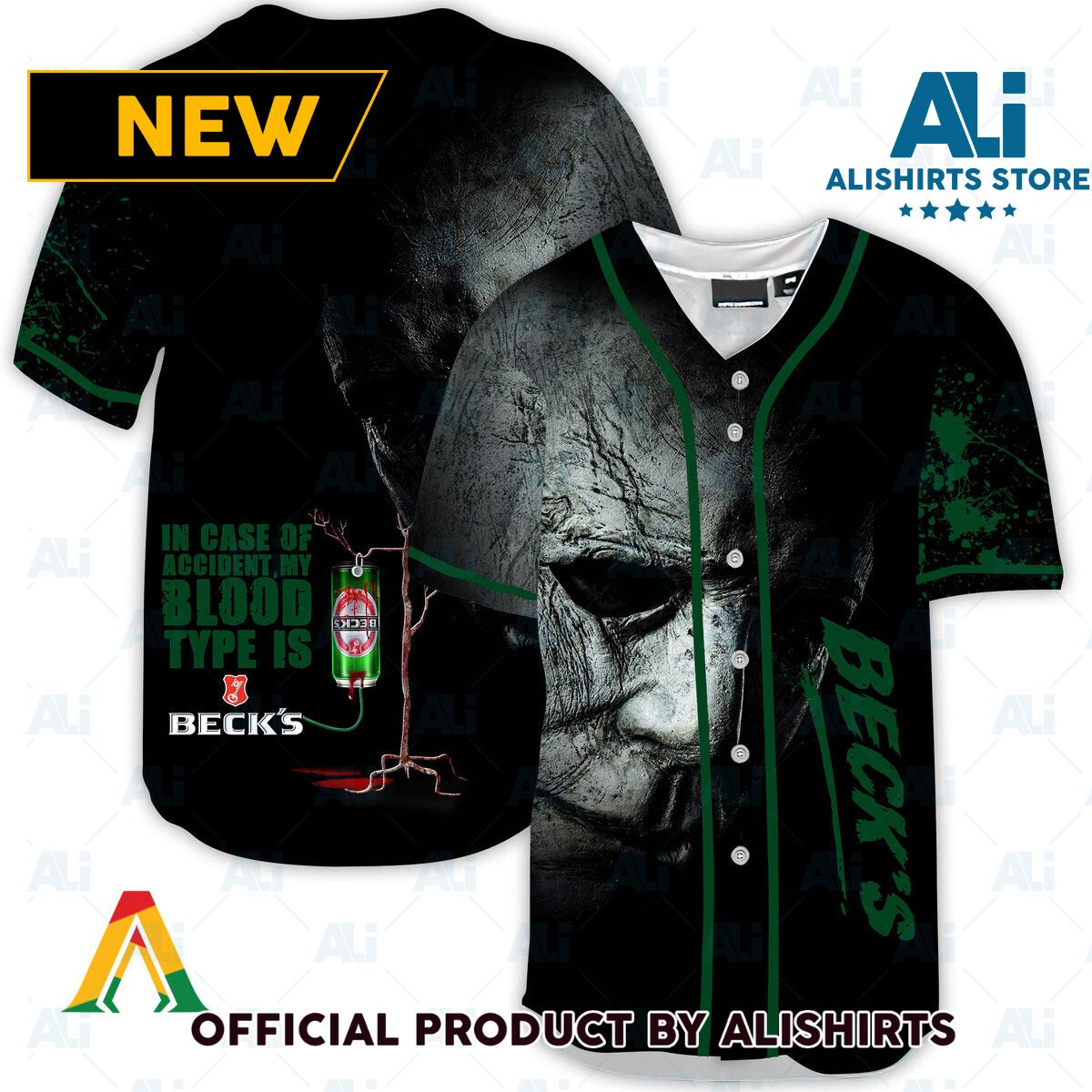 Halloween Horror Michael Myers Beck's Beer Baseball Jersey