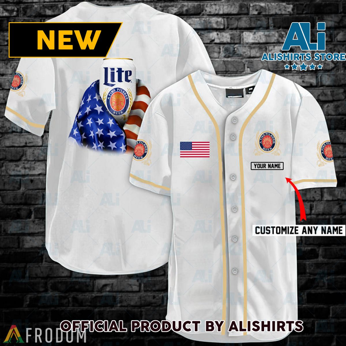 Personalized Vintage White USA Flag Miller Lite Jersey Shirt