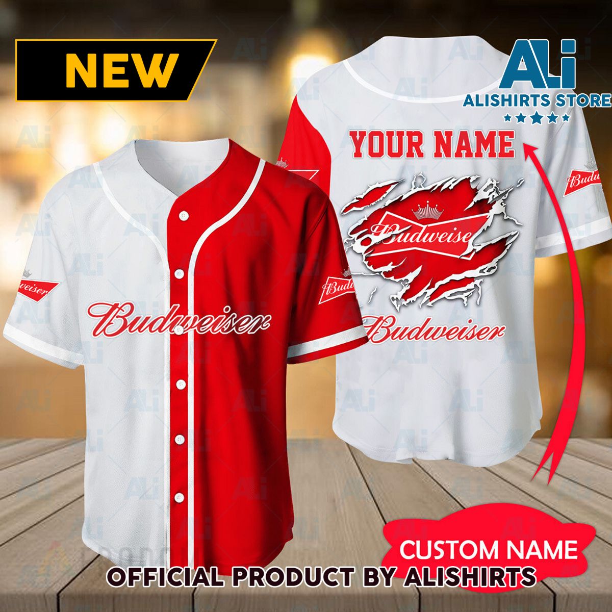 Personalized White & Red Budweiser Jersey Shirt