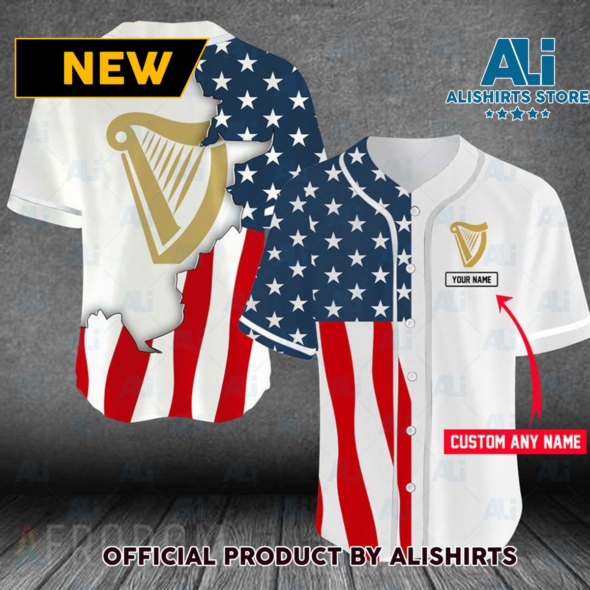 Personalized US Flag Guinness Baseball Jersey