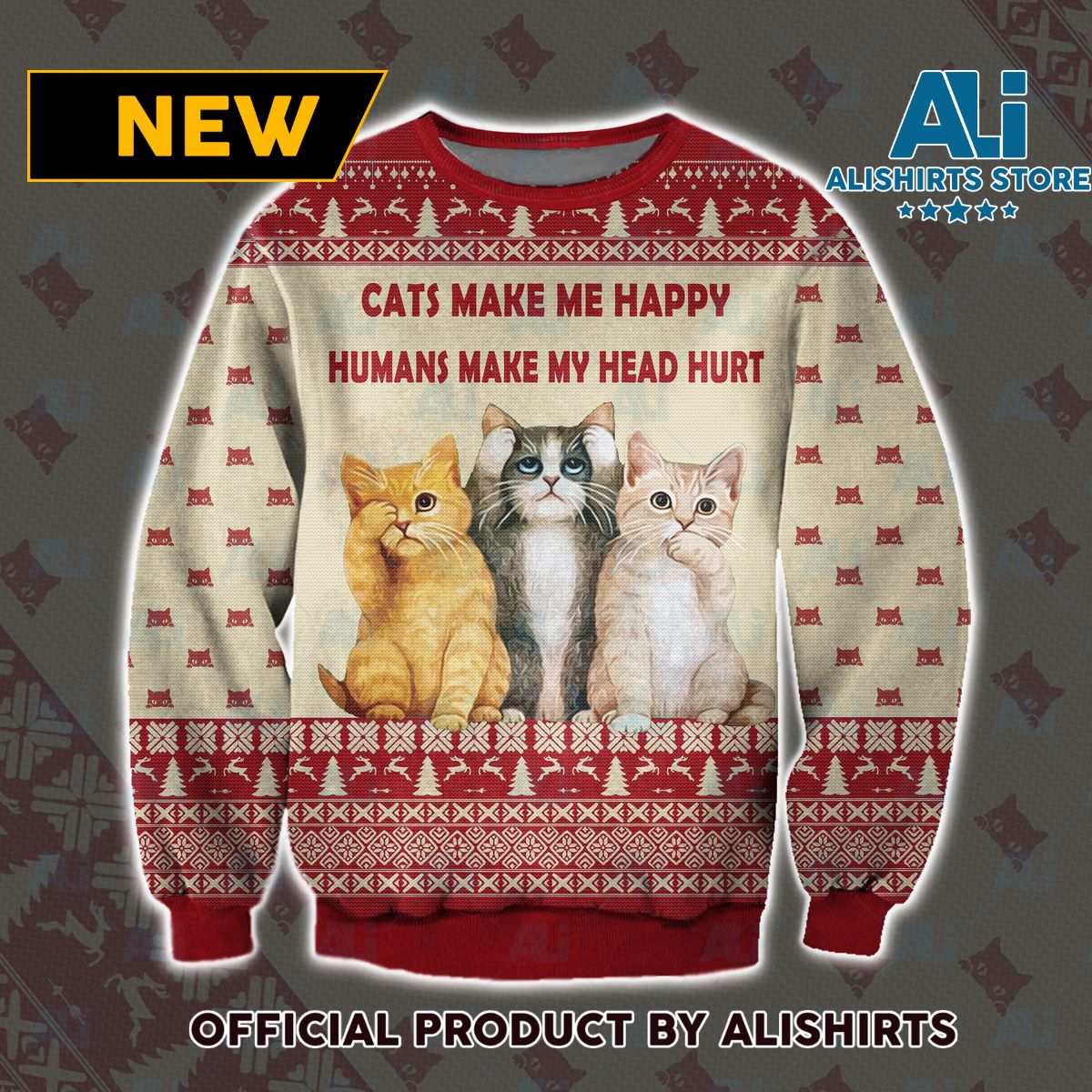 Cats Make Me Happy Ugly Christmas Sweater