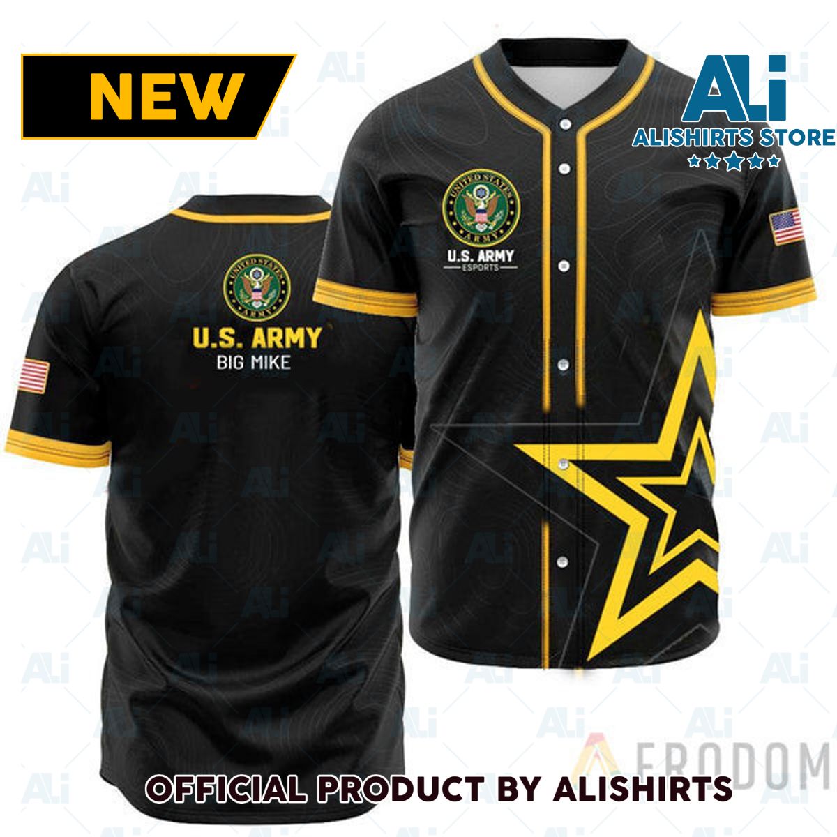 Black US Army Veteran Baseball Jersey