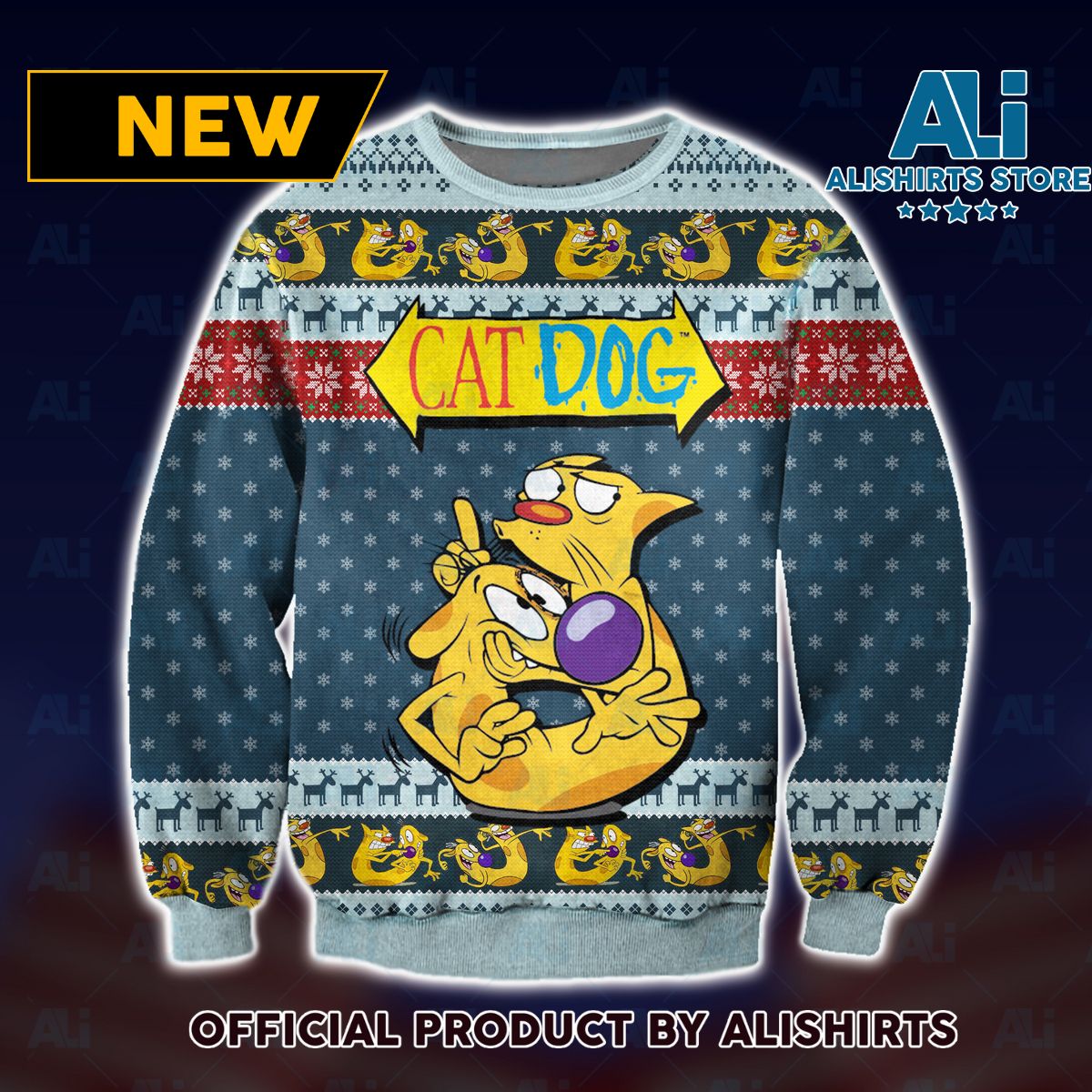 Cat Dog Nickelodeon Ugly Christmas Sweater