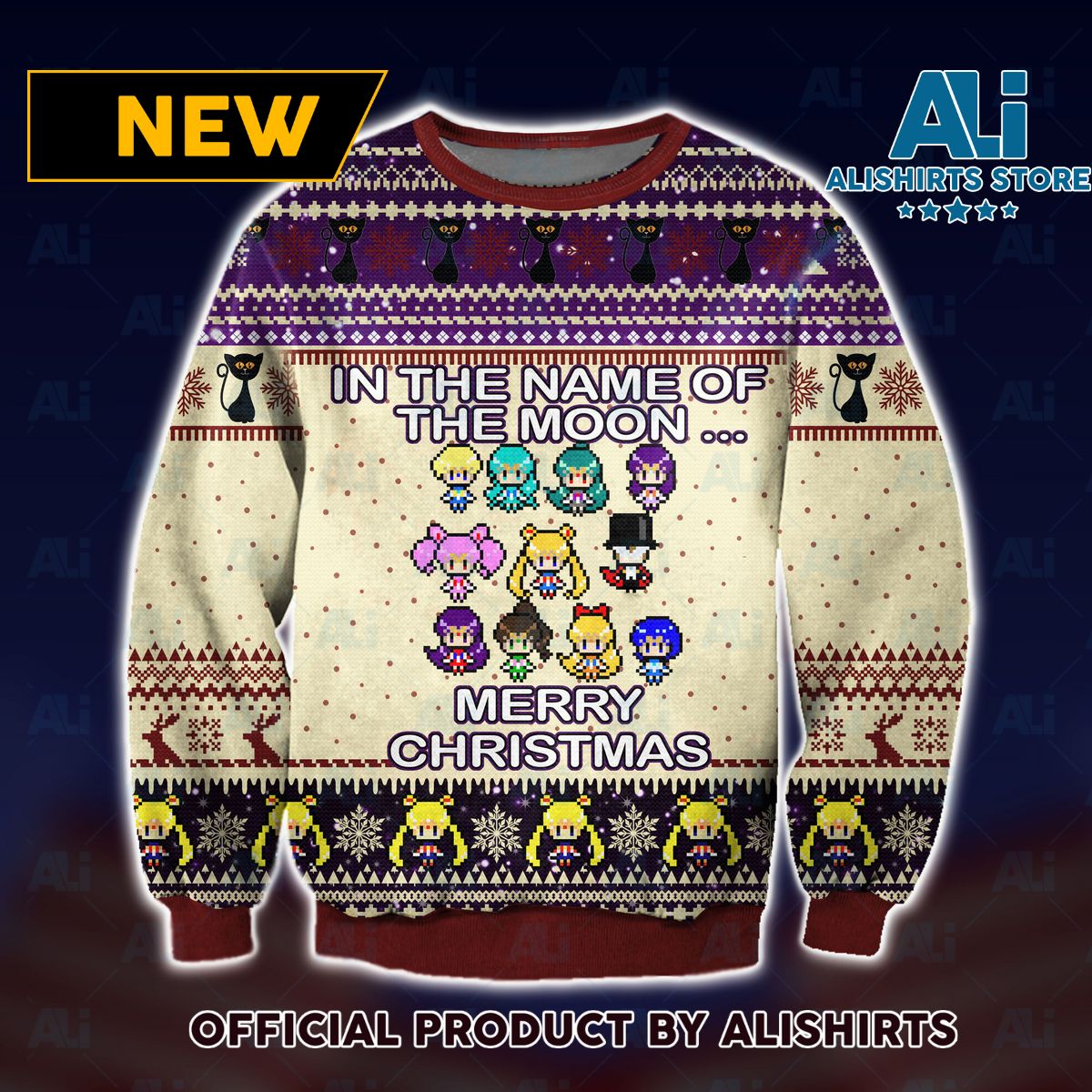 In the Name of the Moon Merry X-Mas Ugly Christmas Sweater