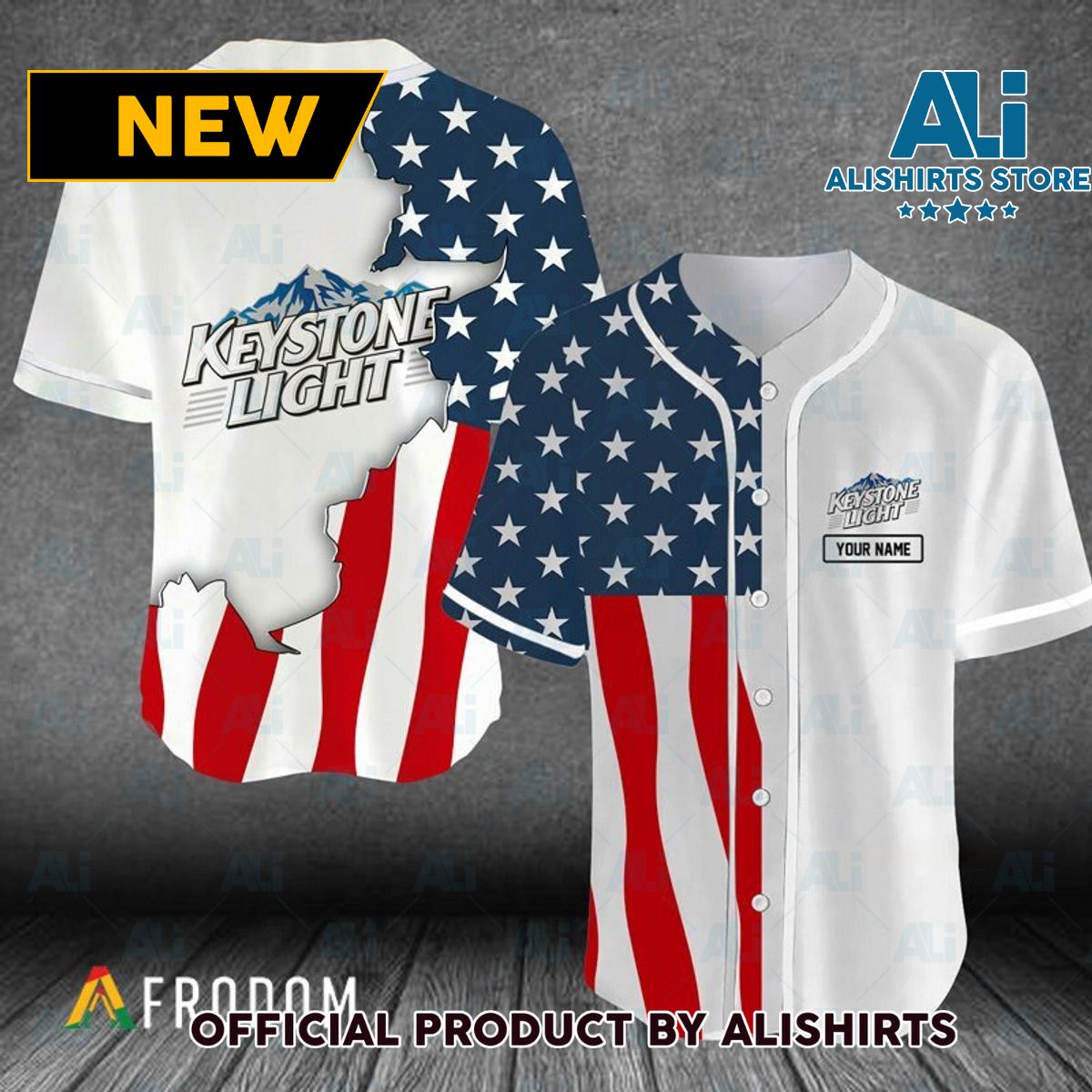 Personalized US Flag Keystone Light Baseball Jersey