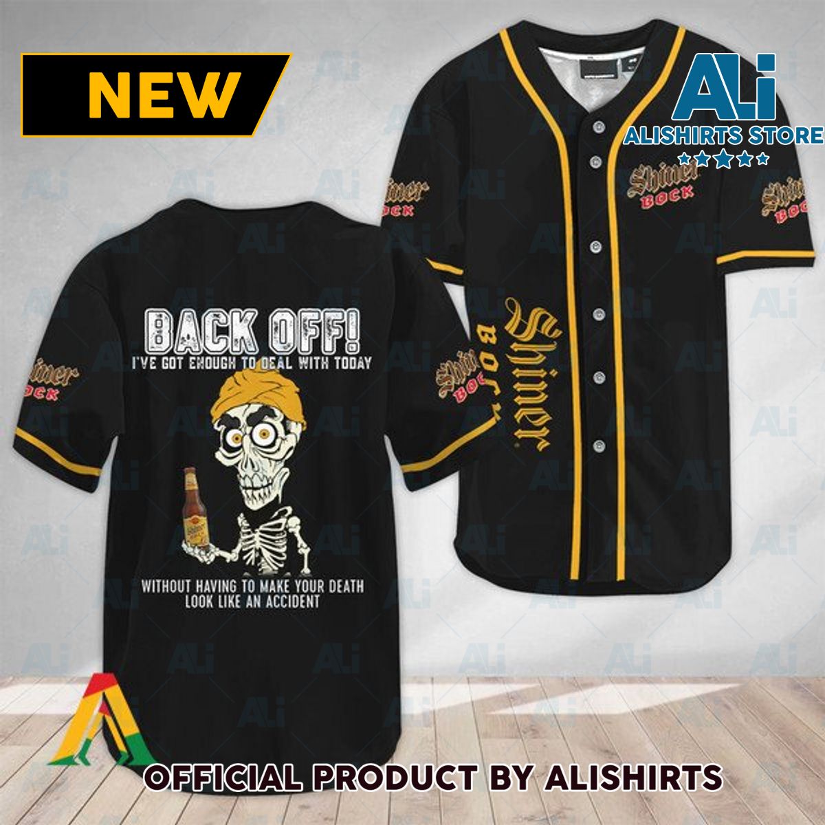 Achmed Back Off With Shiner Bock Beer Baseball Jersey