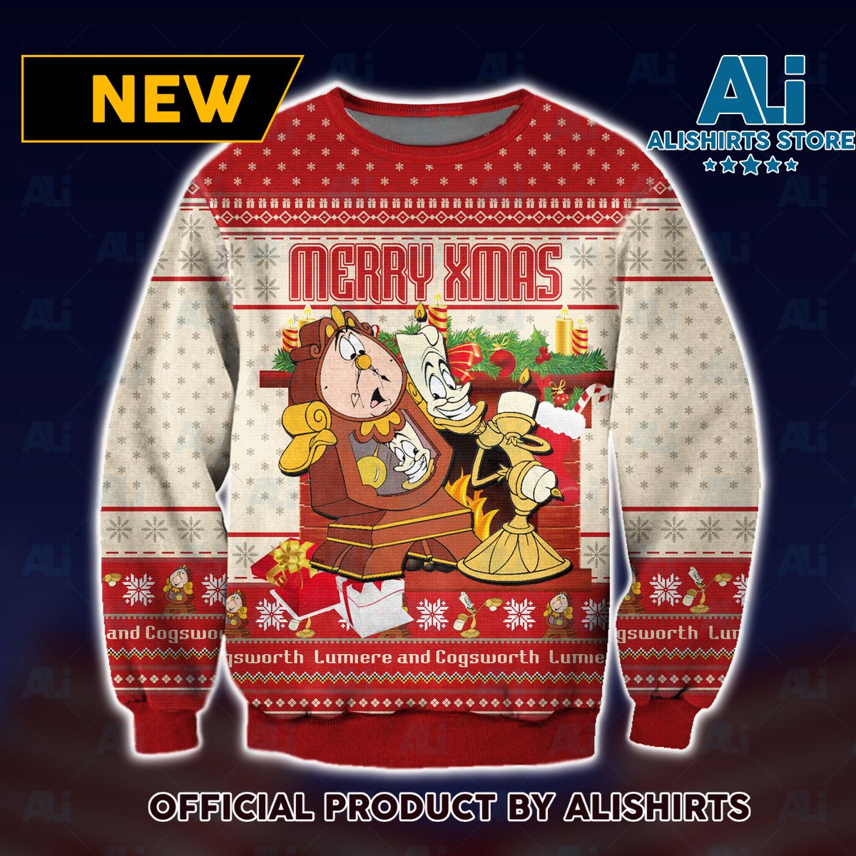 Lumiere and Cogsworth Ugly Christmas Sweater